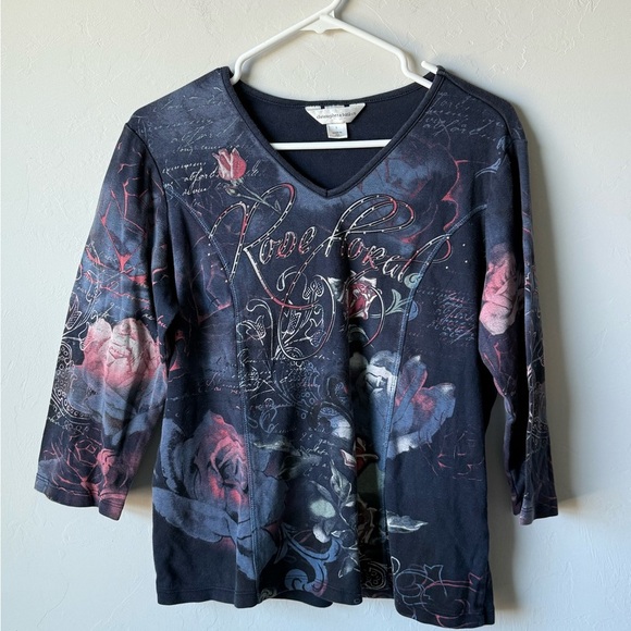 Christopher & Banks Tops - Christopher & Banks Black Floral Graphic Blouse